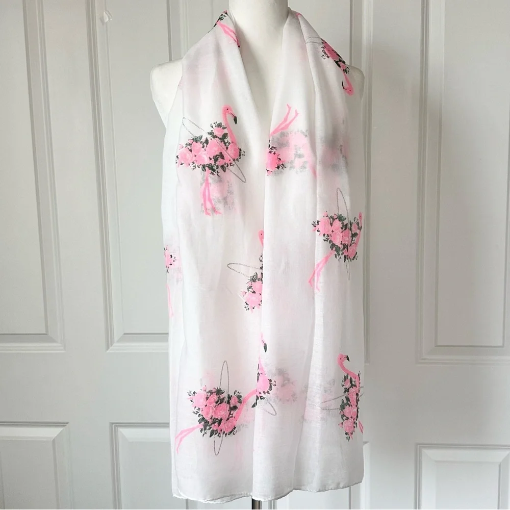VTG Flamingo Sheer Sparkle Scarf Headcover Coverup Multi Use Feminine Pink White
